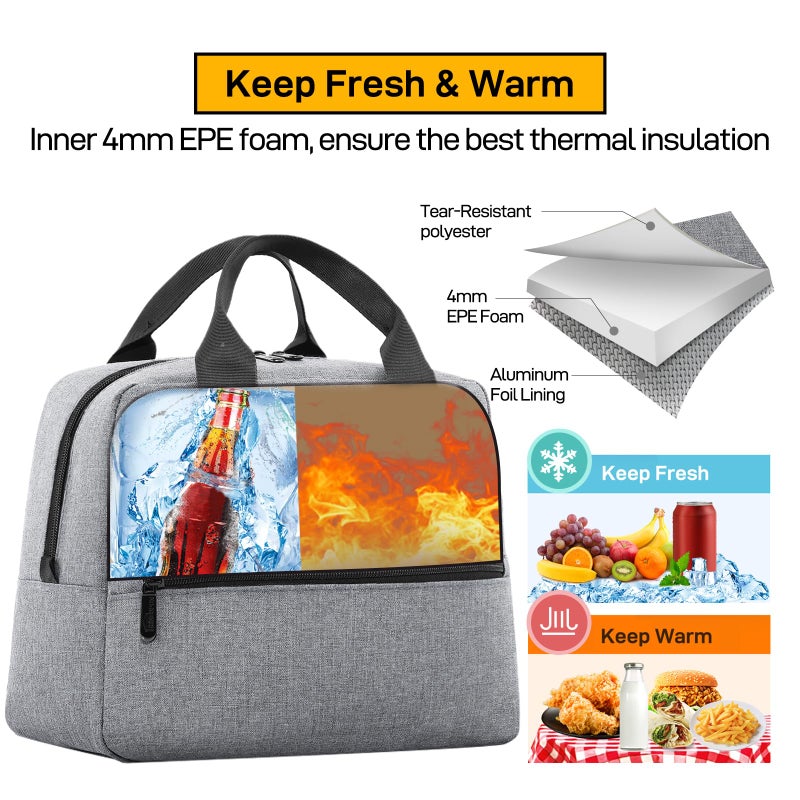 HOMESPON Insulated Lunch Bag for Women Men Lunch Box Cooler Lunch Tote for Work Picnic (Grey) - Image 5
